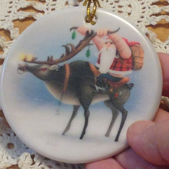 Ole Saint Nick on Reindeer Christmas Ornament - Picture 1 of 3